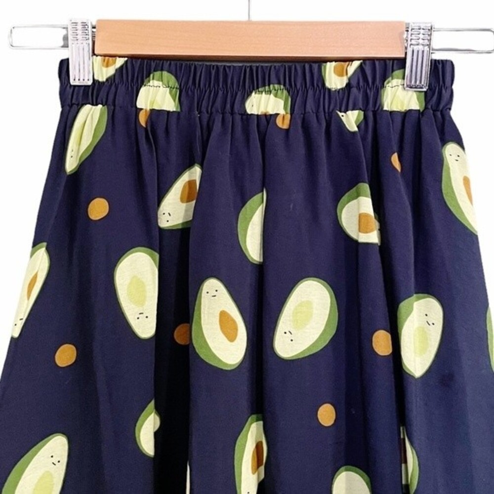 Cellabie Skirt Smiling Avocado Print Midi Novelty Skirt Navy Blue XXS One Size - Picture 4 of 11